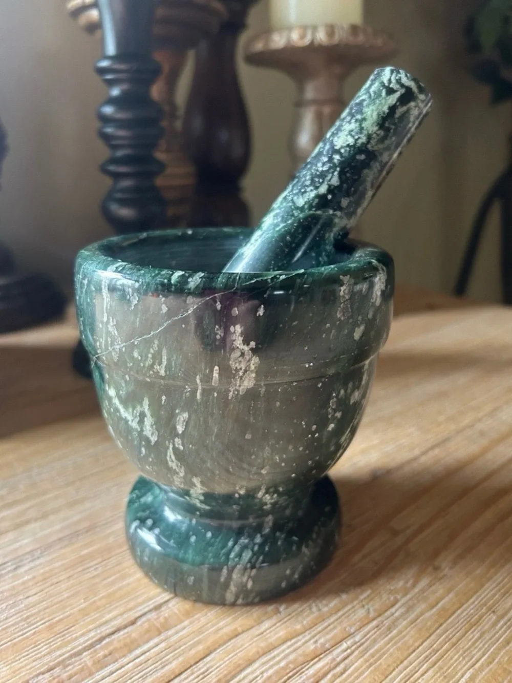 Green Solid Stone Mortar and Pestle